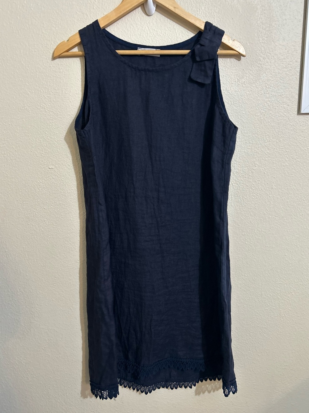 Bellambia Sleeveless Navy Linen Dress with Lace Hem Size Medium